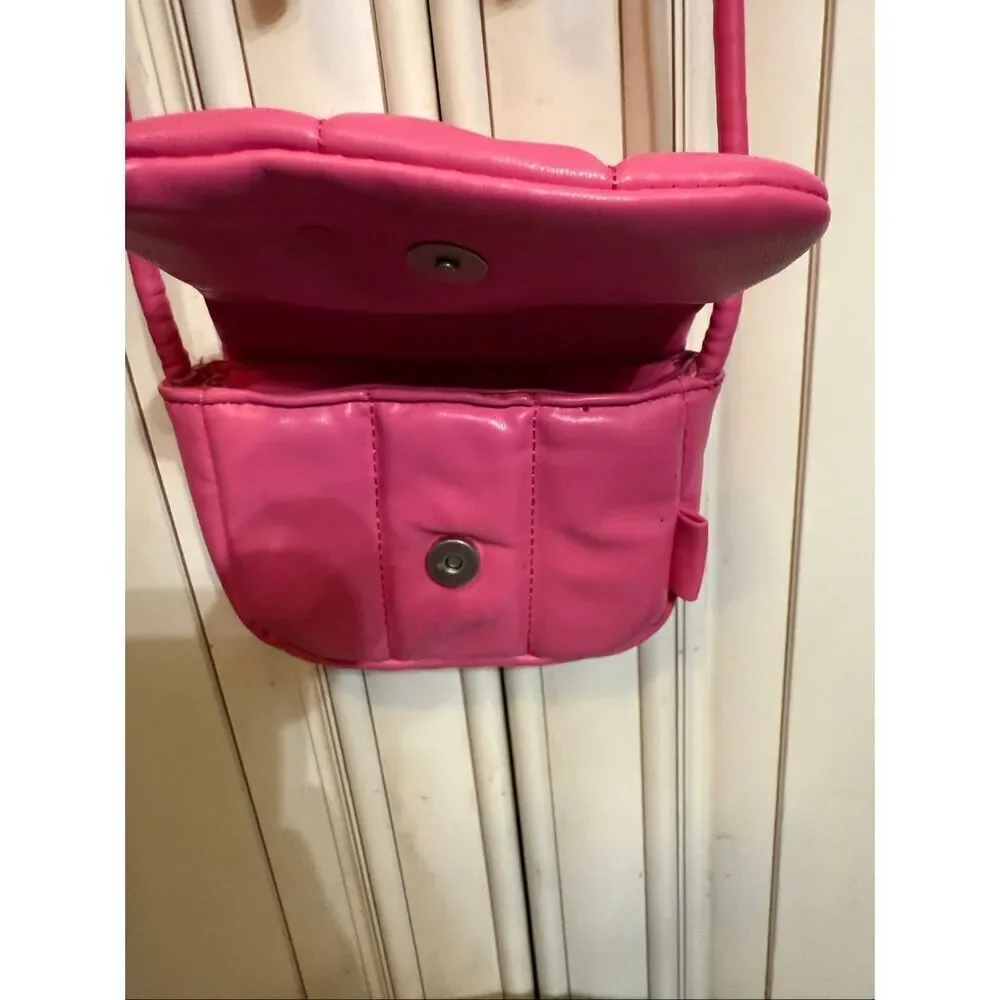 Zara Girls Going Out Vegan Leather Quilted Puffer Sling Bag Pink Small